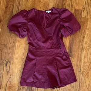 TCEC Wine Red Puff-Sleeve Romper